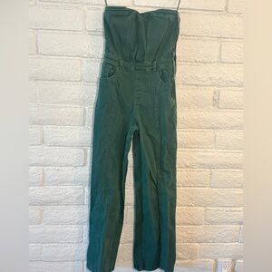 Fashion Nova Strapless Green Wide Leg Jumpsuit Structured Bodice Size S